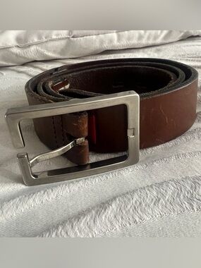 Cole Haan Preppy Brown Leather  Belt with Silver Buckle